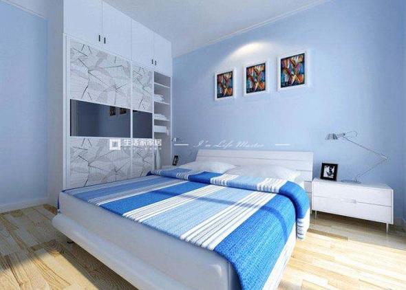 蓝白色调的卧室（蓝白卧室装修效果图）-图3