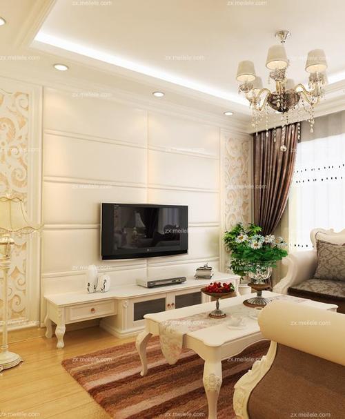 白色欧式客厅（白色欧式家具电视背景墙效果图）-图2