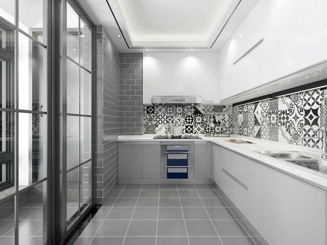 厨房灰色白色瓷砖贴图（厨房灰色瓷砖装修效果图大全图片）-图1
