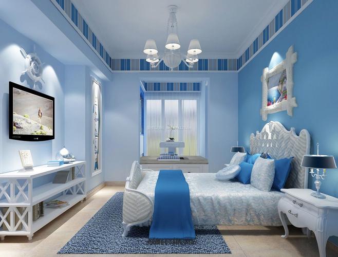 蓝色墙面白色床（蓝色墙面白色床板好看吗）-图3